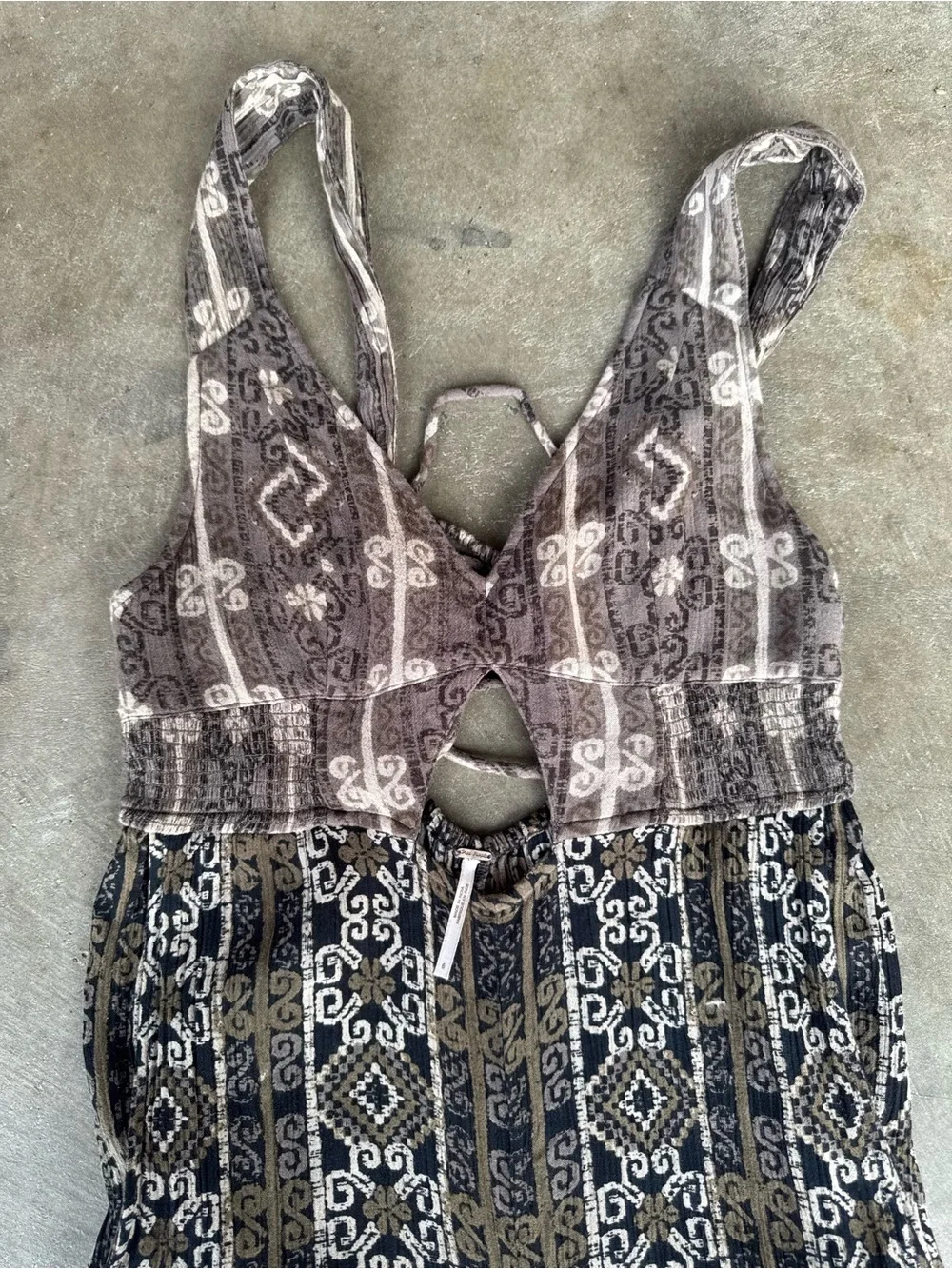 Free People Brown and Cream Printed Sleeveless Jumpsuit